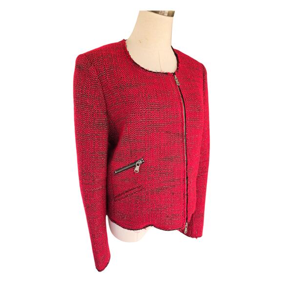 Rebecca Minkoff Red Tweed Cropped Moto Jacket – Size 6 - Picture 5 of 13